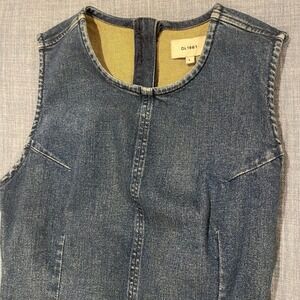 DL1961 Women's Denim Dress Size L Sleeveless Midi Blue Jean Zip Front Cottage